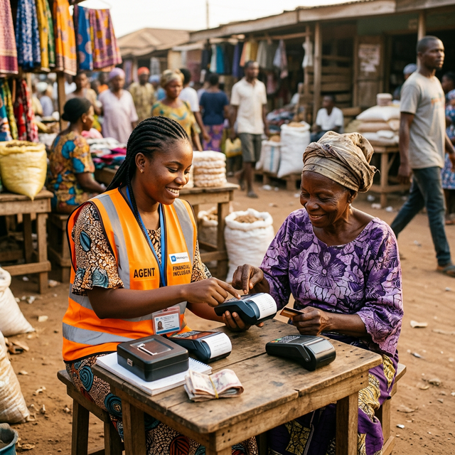 Financial inclusion agent assisting a community member